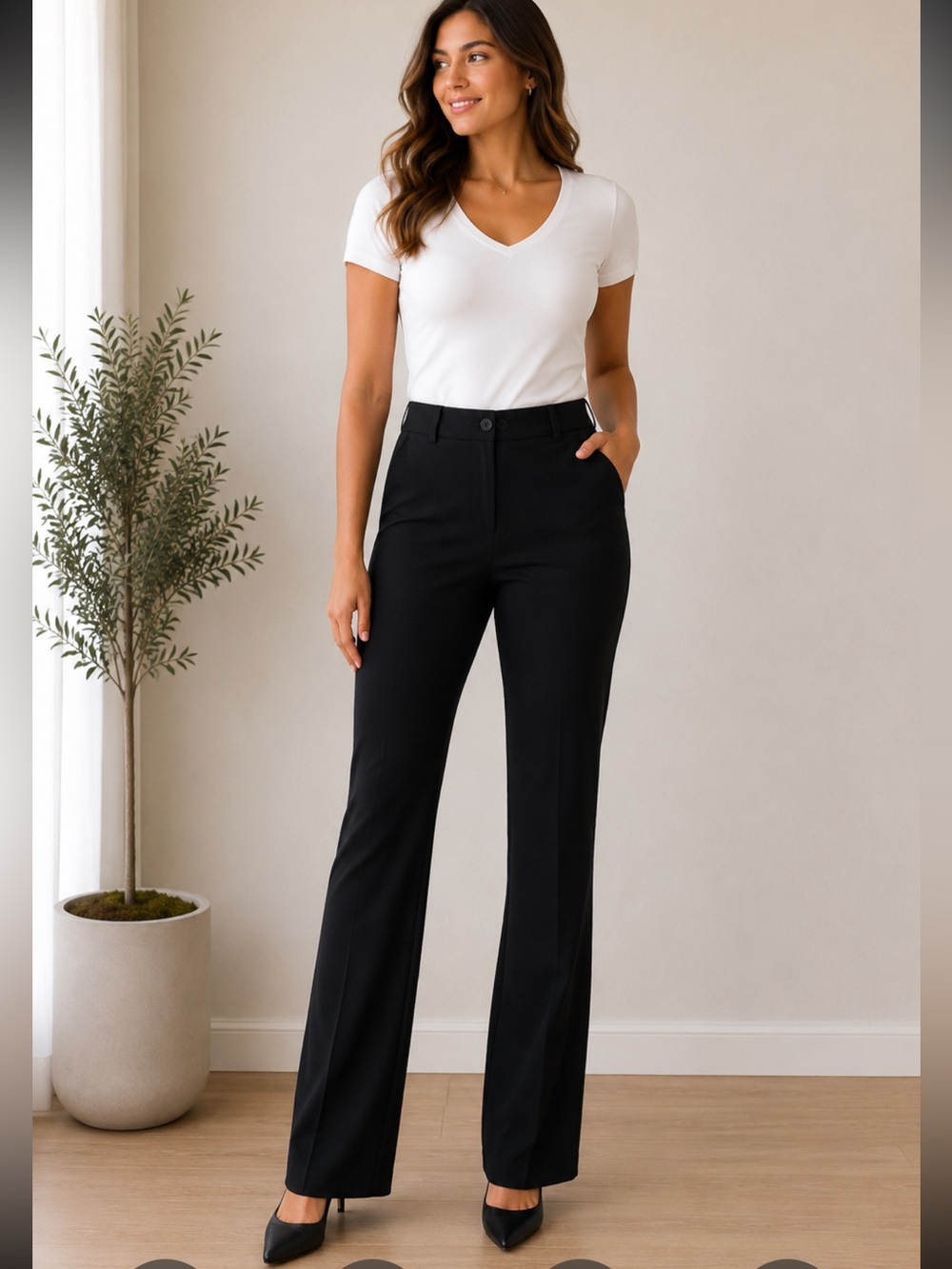Betabrand Black Slim Straight Pants size xL long office career classic